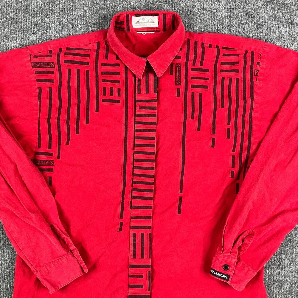 Rockies Button-Up‎ Shirt Mens Size M Red Vintage Abstract Graphic Long Sleeve